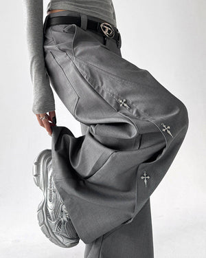 VILZSTUDIOS Grunge inspired trousers with cross pendant design