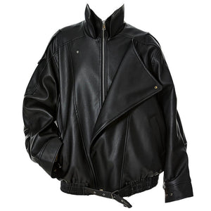 VILZSTUDIOS Oversized buckle leather jacket for streetwear fashion
