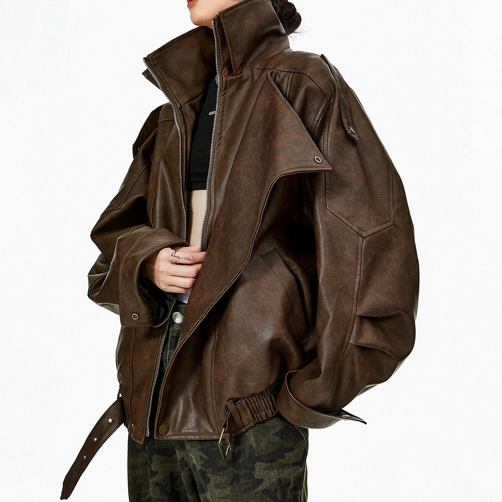 VILZSTUDIOS Oversized buckle leather jacket for streetwear fashion