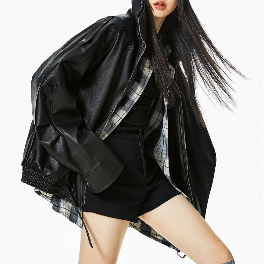 VILZSTUDIOS Oversized buckle leather jacket for streetwear fashion