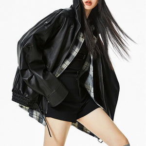 VILZSTUDIOS Oversized buckle leather jacket for streetwear fashion