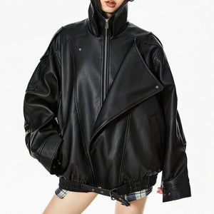 VILZSTUDIOS Oversized buckle leather jacket for streetwear fashion