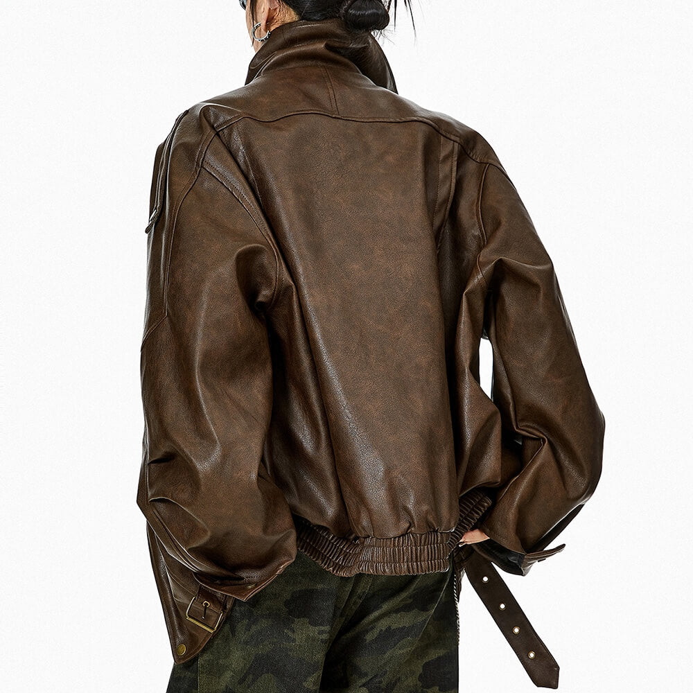 VILZSTUDIOS Oversized buckle leather jacket for streetwear fashion