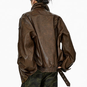 VILZSTUDIOS Oversized buckle leather jacket for streetwear fashion