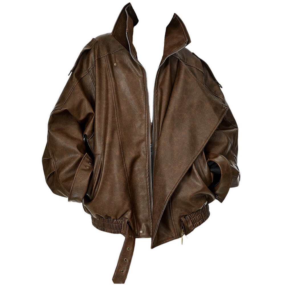 VILZSTUDIOS Oversized buckle leather jacket for streetwear fashion