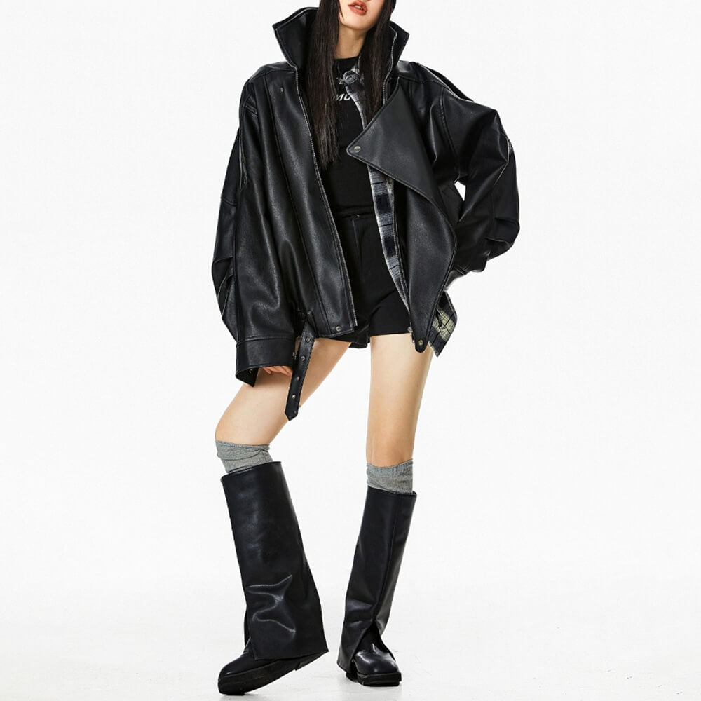 VILZSTUDIOS Oversized buckle leather jacket for streetwear fashion