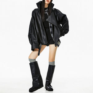 VILZSTUDIOS Oversized buckle leather jacket for streetwear fashion