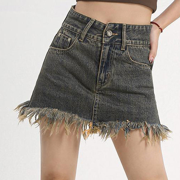 VILZSTUDIOS Worn denim skirt for contemporary streetwear style