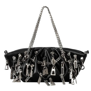 VILZSTUDIOS Grunge ruched chain bag with metallic zipper charms