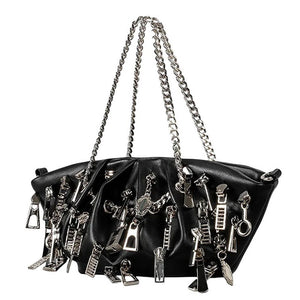 VILZSTUDIOS Grunge ruched chain bag with metallic zipper charms