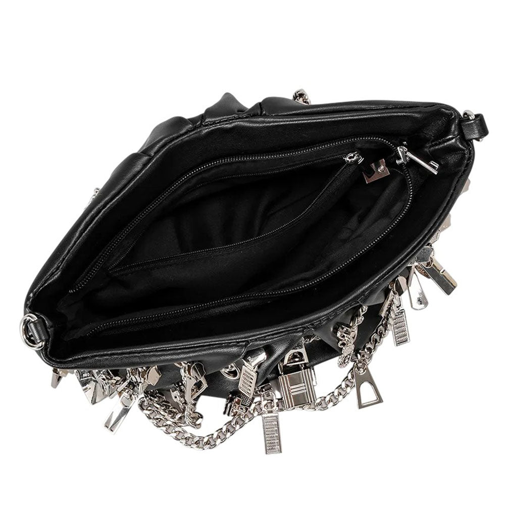 VILZSTUDIOS Grunge ruched chain bag with metallic zipper charms