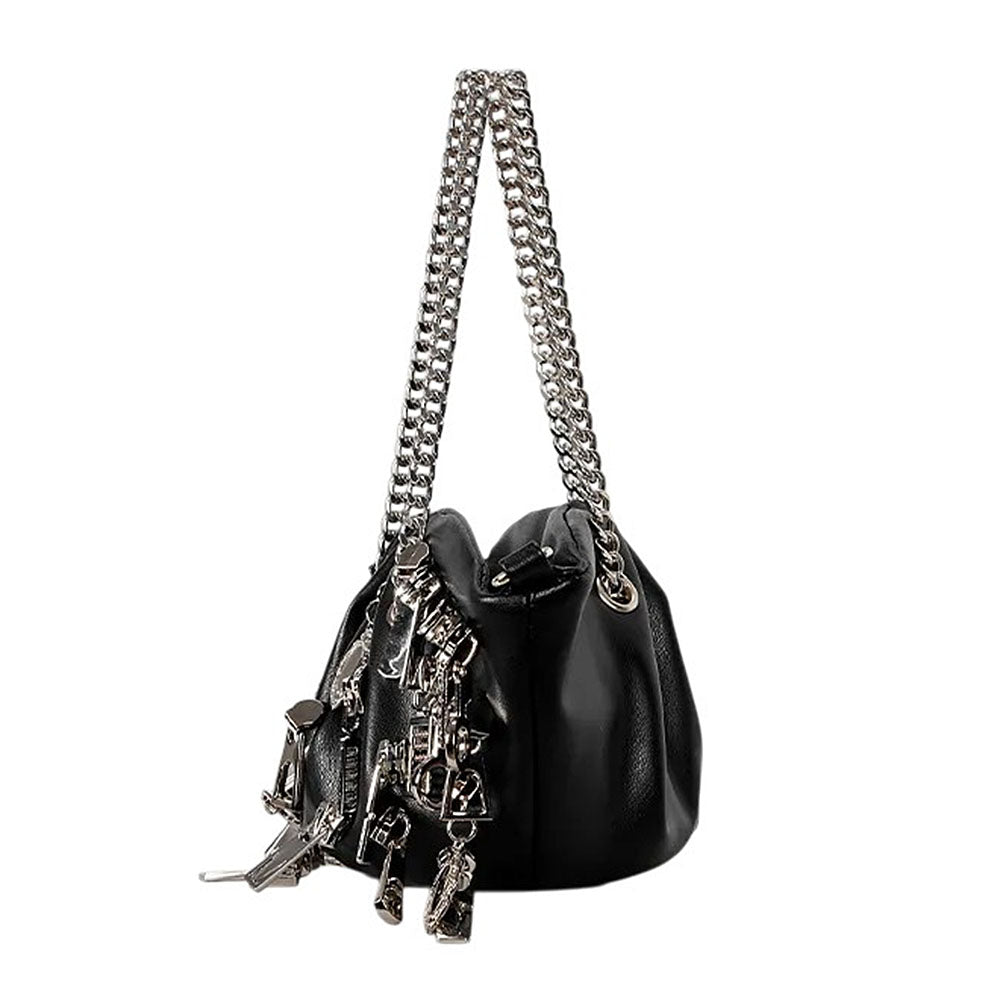 VILZSTUDIOS Grunge ruched chain bag with metallic zipper charms