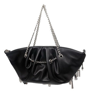 VILZSTUDIOS Grunge ruched chain bag with metallic zipper charms