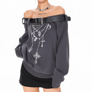 VILZSTUDIOS Grunge aesthetic off-shoulder sweatshirt