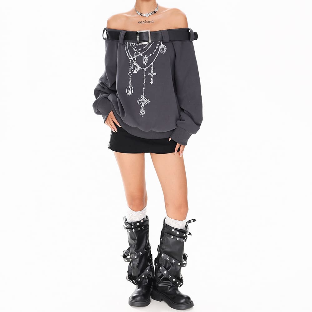 VILZSTUDIOS Grunge aesthetic off-shoulder sweatshirt