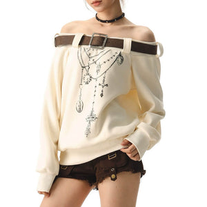 VILZSTUDIOS Grunge aesthetic off-shoulder sweatshirt
