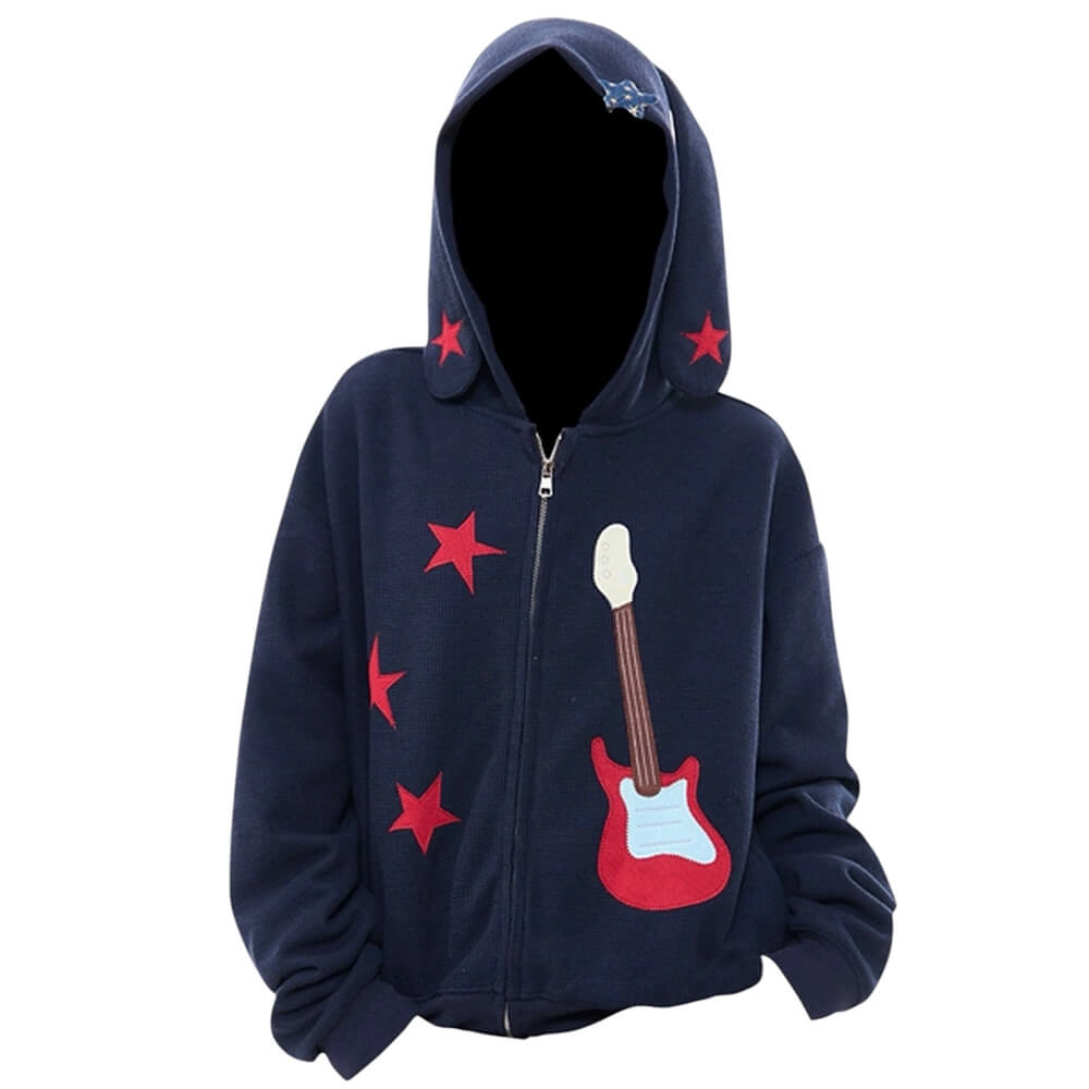 VILZSTUDIOS Bunny ears hoodie with guitar patch design