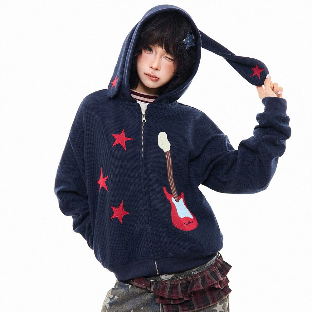 VILZSTUDIOS Bunny ears hoodie with guitar patch design
