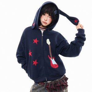 VILZSTUDIOS Bunny ears hoodie with guitar patch design
