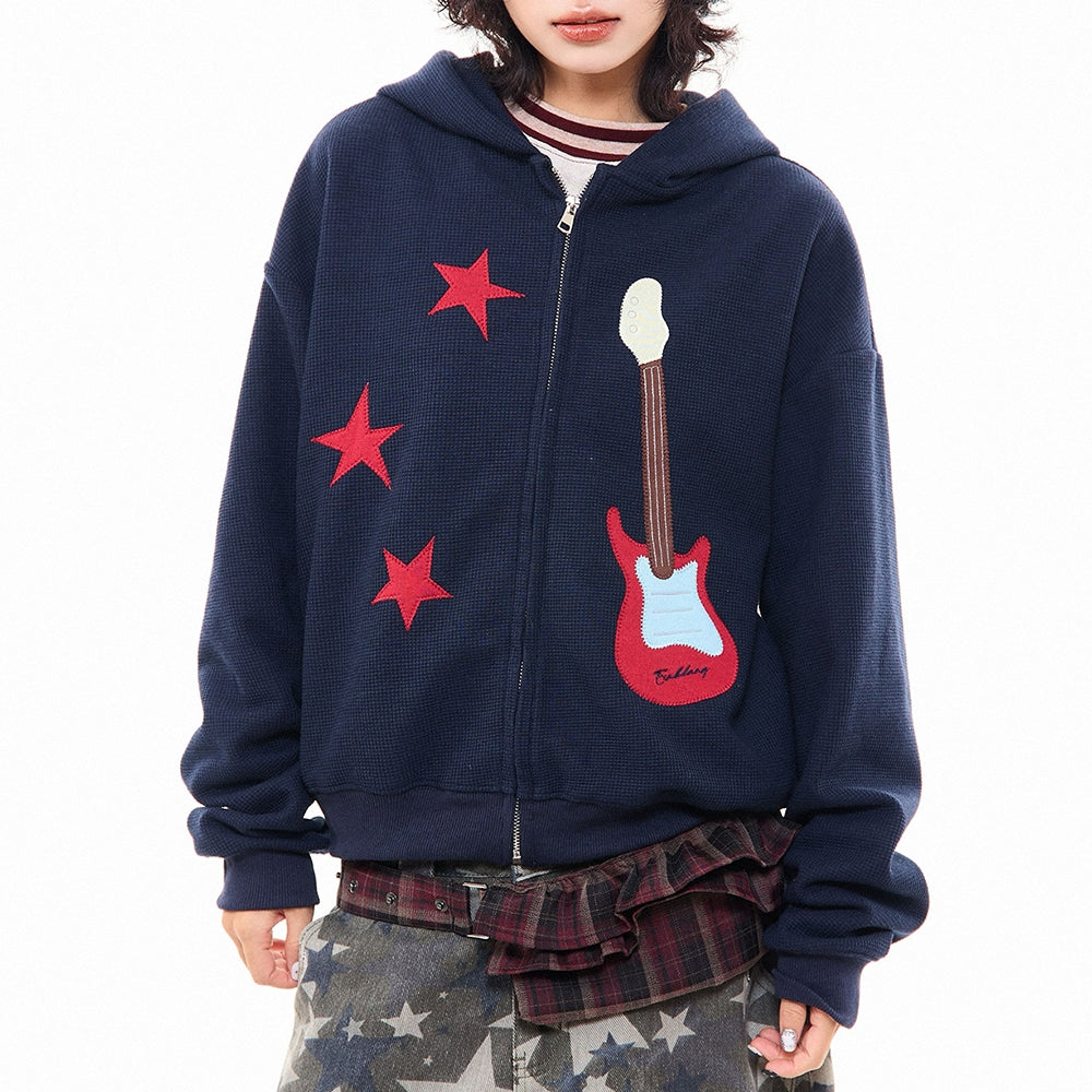 VILZSTUDIOS Bunny ears hoodie with guitar patch design