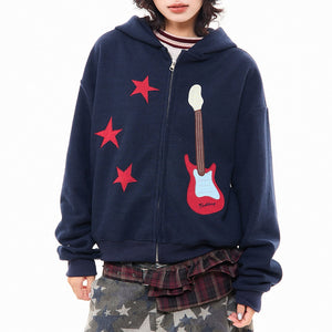 VILZSTUDIOS Bunny ears hoodie with guitar patch design