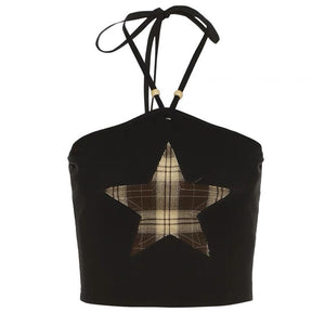VILZSTUDIOS Fashionable halter crop top featuring a star patch design.