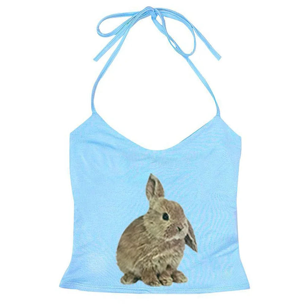VILZSTUDIOS Y2K rabbit print halter top for women