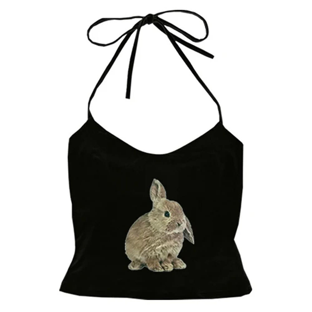 VILZSTUDIOS Y2K rabbit print halter top for women