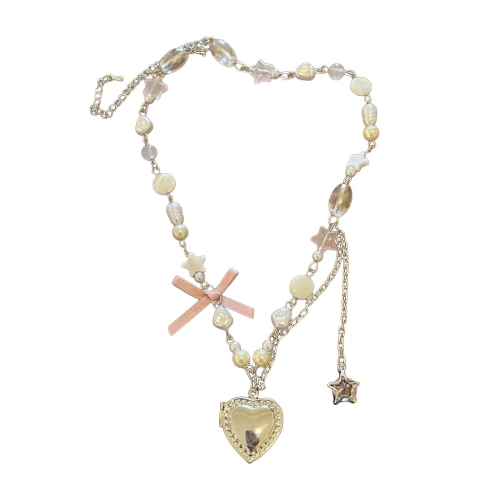 VILZSTUDIOS Y2K heart bow pendant necklace for stylish outfits