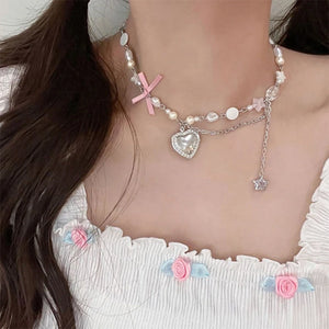 VILZSTUDIOS Y2K heart bow pendant necklace for stylish outfits