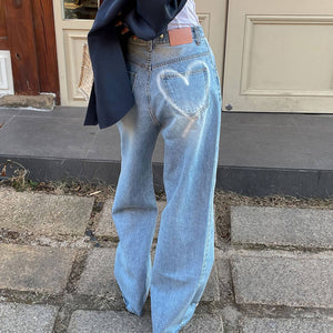 VILZSTUDIOS Heart Detail Raw Hem Wide Leg Jeans product image
