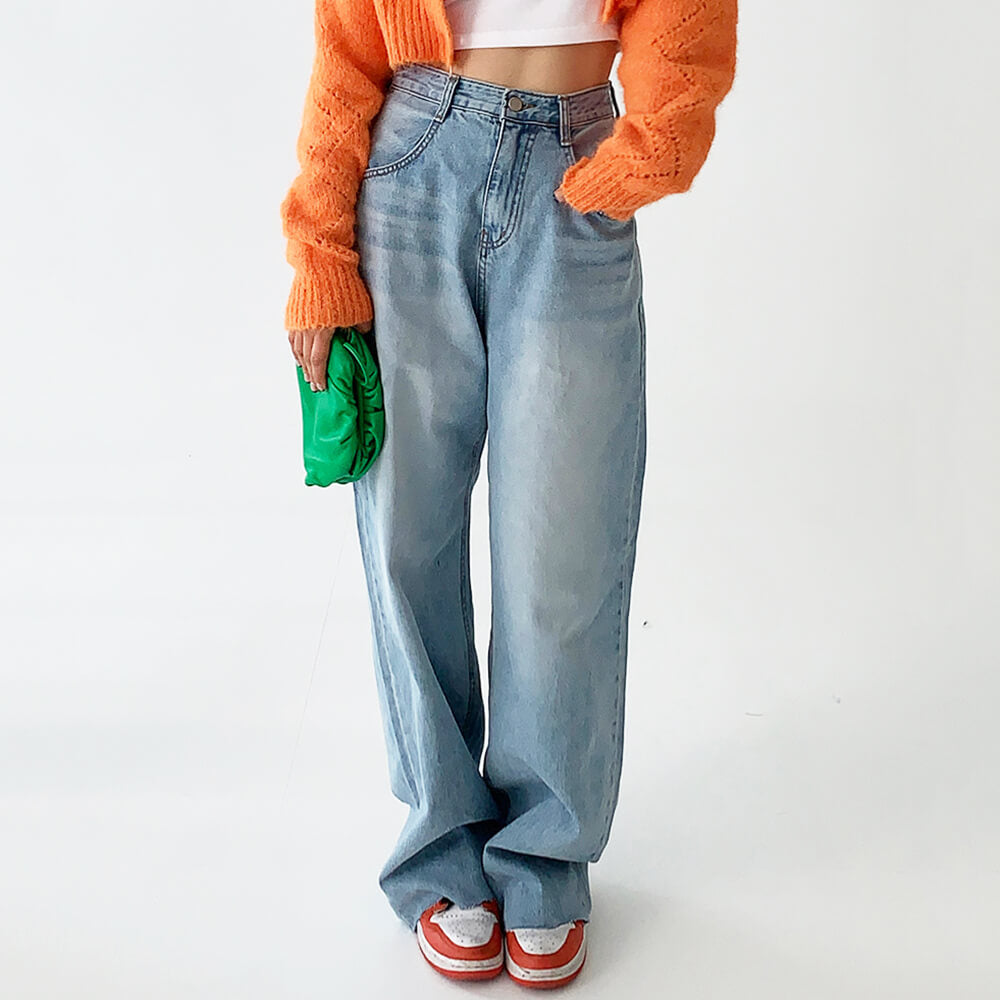 VILZSTUDIOS Heart Detail Raw Hem Wide Leg Jeans product image