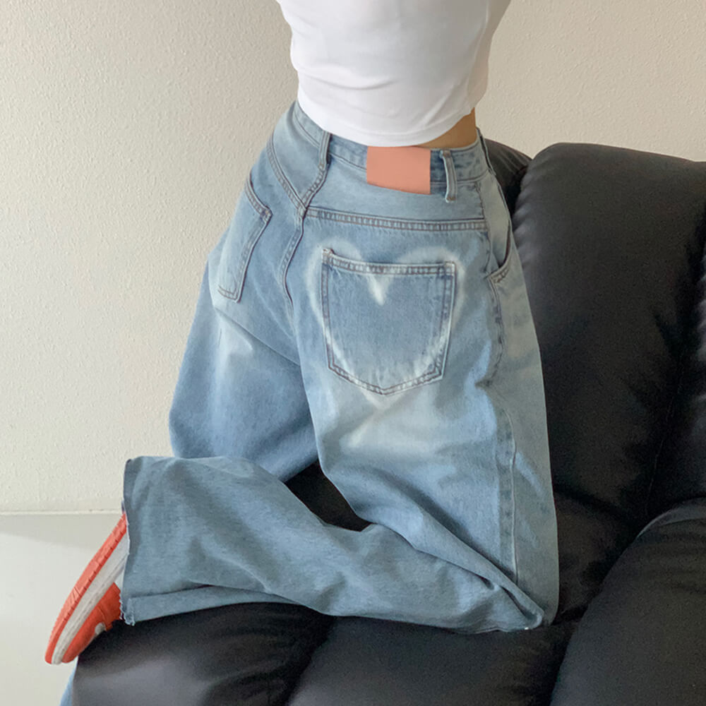 VILZSTUDIOS Heart Detail Raw Hem Wide Leg Jeans product image