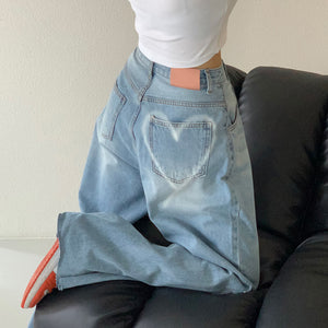 VILZSTUDIOS Heart Detail Raw Hem Wide Leg Jeans product image