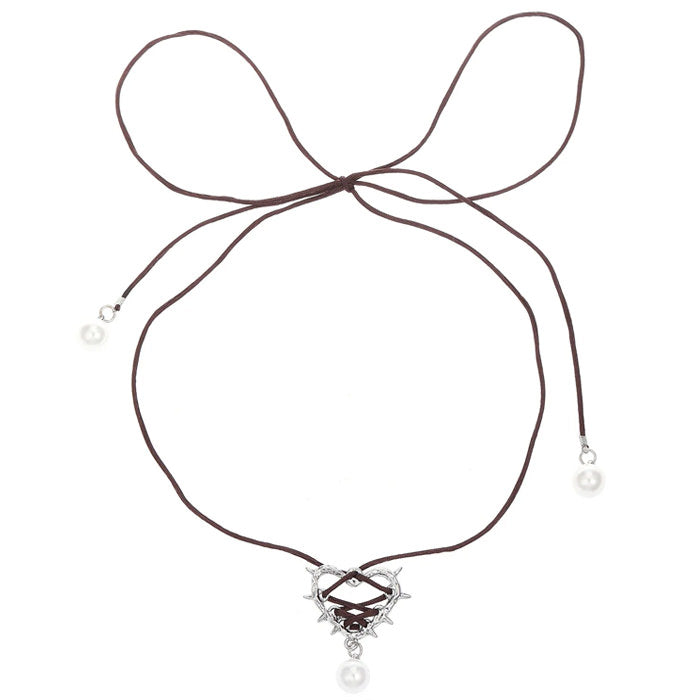 VILZSTUDIOS Stylish heart pendant bow lace necklace