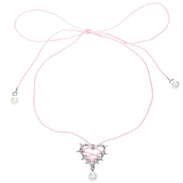 VILZSTUDIOS Stylish heart pendant bow lace necklace