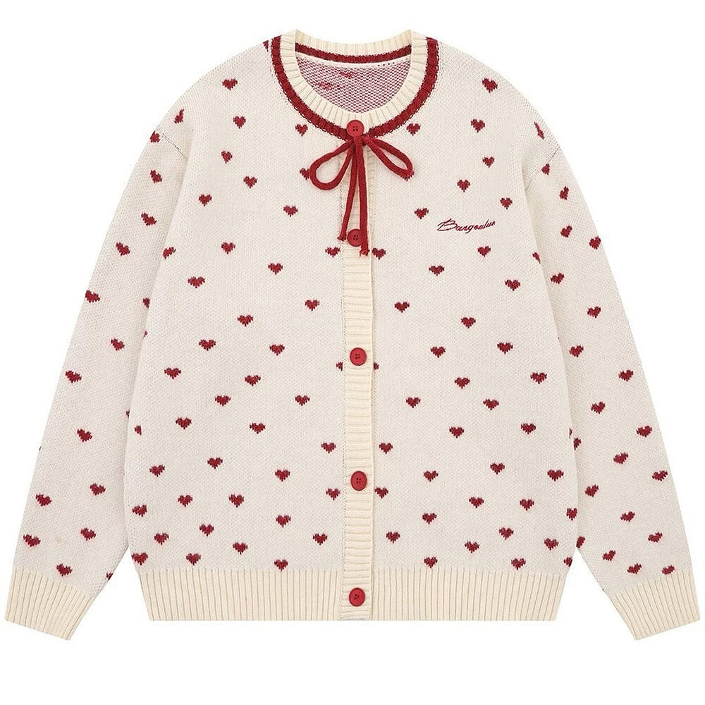 VILZSTUDIOS Heart cardigan with soft knit texture and ribbon tie