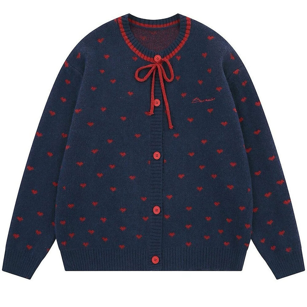 VILZSTUDIOS Heart cardigan with soft knit texture and ribbon tie