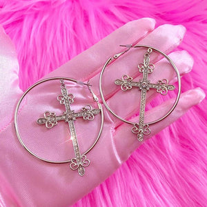 VILZSTUDIOS Stylish crystal cross hoop earrings for fashion enthusiasts