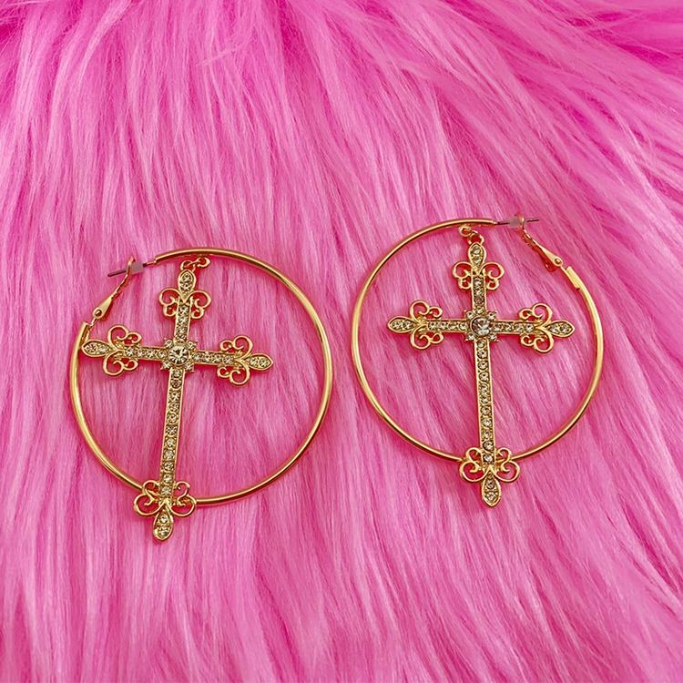 VILZSTUDIOS Stylish crystal cross hoop earrings for fashion enthusiasts
