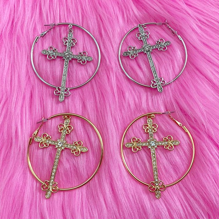 VILZSTUDIOS Stylish crystal cross hoop earrings for fashion enthusiasts