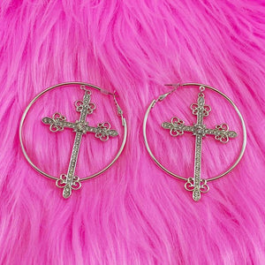 VILZSTUDIOS Stylish crystal cross hoop earrings for fashion enthusiasts