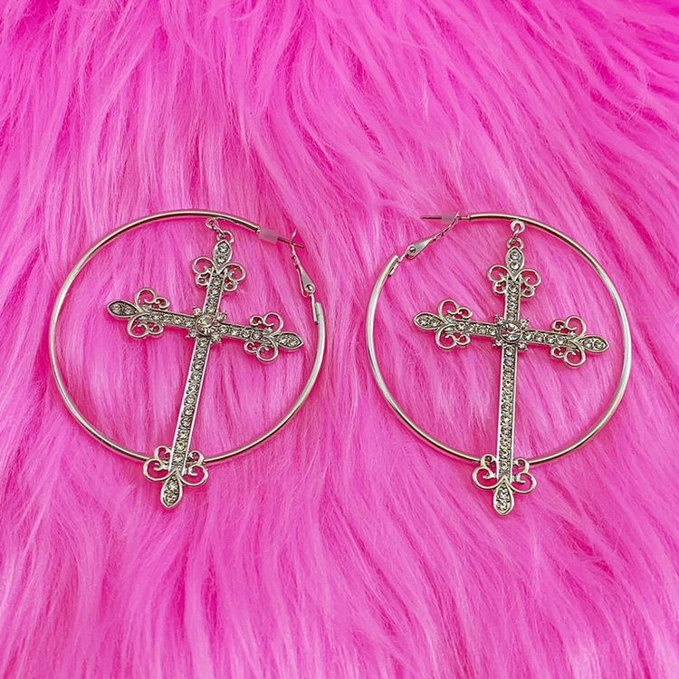 VILZSTUDIOS Stylish crystal cross hoop earrings for fashion enthusiasts