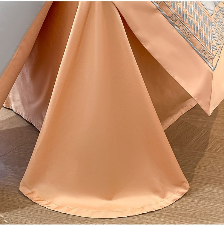 VILZSTUDIOS peach and cream satin duvet cover set with textured houndstooth borders and wide flanged edges