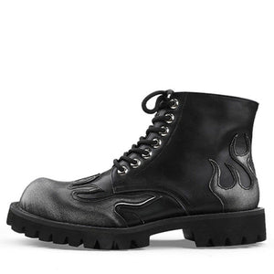 VILZSTUDIOS Combat boots with embossed flame designs and lace-up closure