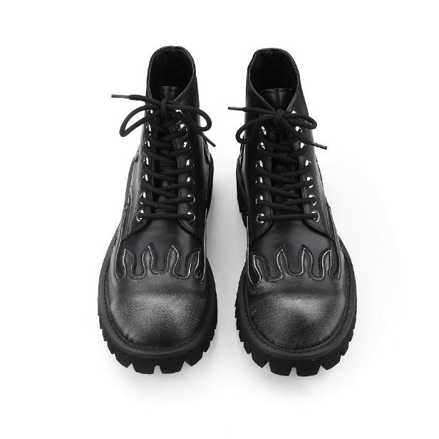 VILZSTUDIOS Combat boots with embossed flame designs and lace-up closure