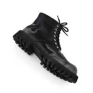 VILZSTUDIOS Combat boots with embossed flame designs and lace-up closure