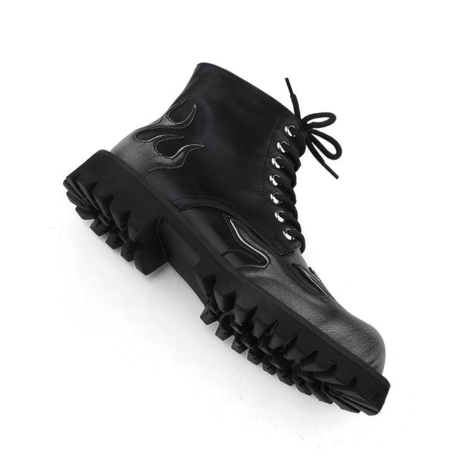VILZSTUDIOS Combat boots with embossed flame designs and lace-up closure
