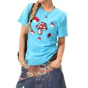 VILZSTUDIOS Indie style sequin mushroom T-shirt from VILZSTUDIOS