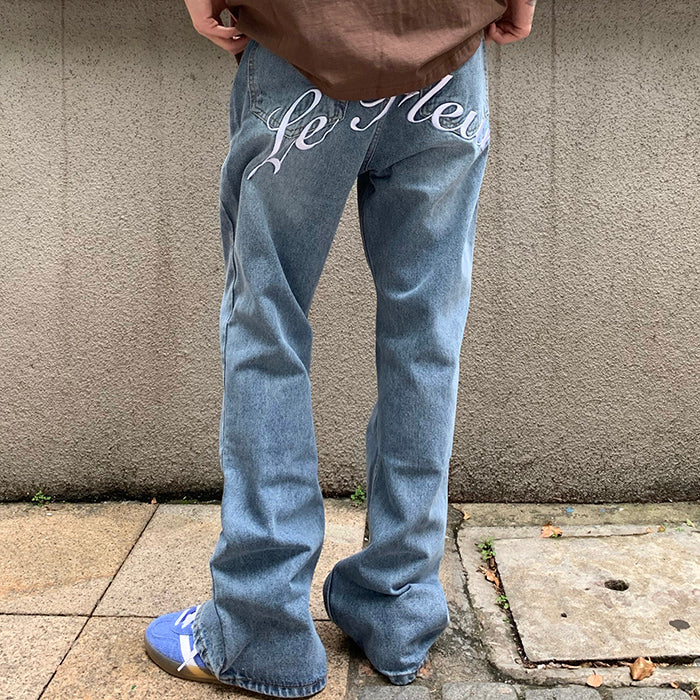 VILZSTUDIOS Floral stitch denim jeans for streetwear fashion